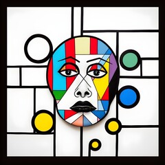 abstract modern colorful face with different geometrical shapes on white background, AI generated