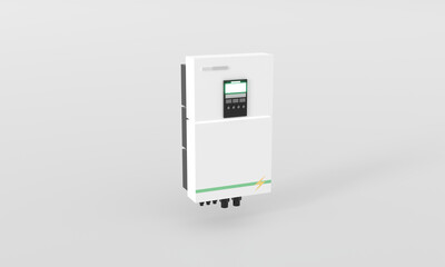 3d render isolate big solar cell inverter system controller house equipment on white background. solar cell sunlight Eco natural clean energy Environment