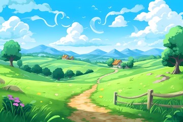 Simple cartoon landscape illustration, AI generated