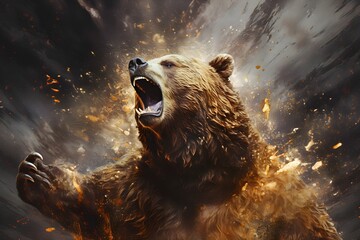 angry bear on abstract background, AI generated