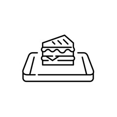 Food delivery application. Sandwich on isometric phone. Lunch delivery. Hand holding smartphone. Pixel perfect, editable stroke icon