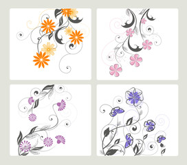 set of floral decoration on white background