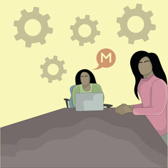 vector two girls sit and talking each other flat design