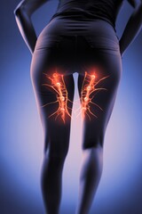 Sciatica Pain concept with woman suffering from buttock. Generative AI