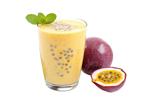 Passion fruit smoothie isolated on transparent background. Generative Ai