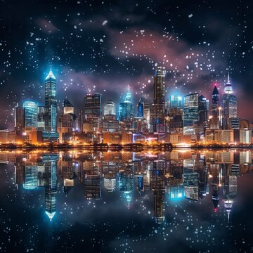 city skyline at night