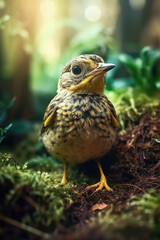 Fototapeta premium There is a cloth bird on the ground on the ground to wait and see