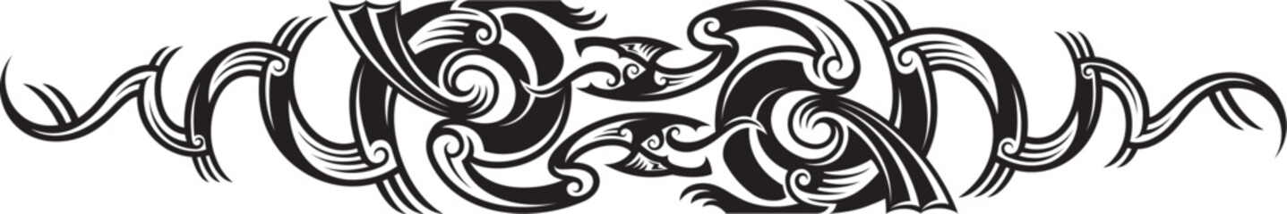 Two dragons. Maori styled tribal tattoo pattern. Vector illustration.