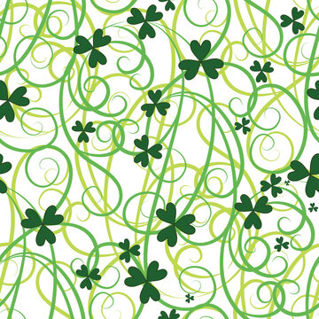 Seamless flower shamrock leaves. Background clover vector. Green wallpaper. St. Patrick's Day. Irish illustration.