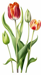 Fototapeta premium Vector watercolor beautiful tulips flowers for spring or summer holiday, women's day, mother's day, wedding 