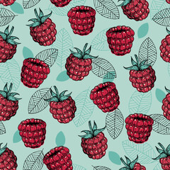 Seamless raspberry pattern. Artistic texture. Vintage color. Vector design for paper, cover, fabric, interior decor and other uses