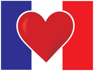 An image of the French flag, with a big red heart at the centre.