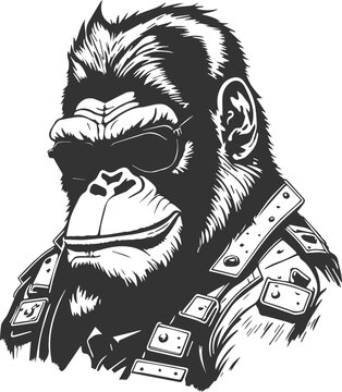 recommend clip art: Vector of a gorilla character with sunglasses. Cartoon character Gorilla in military commander outfit