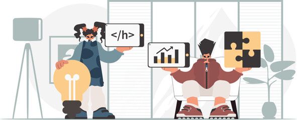 A collect of SEO stars. Synchronization and security of data capacity concept. Trendy style, Vector Illustration