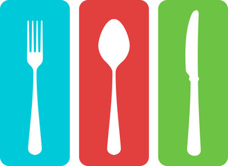 Colorful cutlery vector shapes isolated on white background