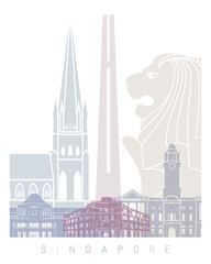 Fototapeta premium SINGAPORE SKYLINE POSTER PASTEL