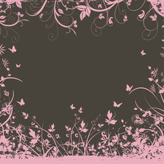 Fototapeta na wymiar Decorative background with floral elements and butterflies