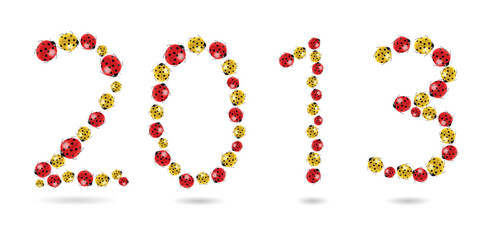 Vector 2013 year formed from colorful ladybugs