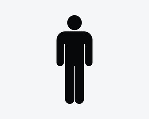 Fototapeta na wymiar Stick Figure Person Icon. Man Male Boy Human Stand Pose Character Toilet Bathroom Sign Symbol Black Artwork Graphic Illustration Clipart EPS Vector