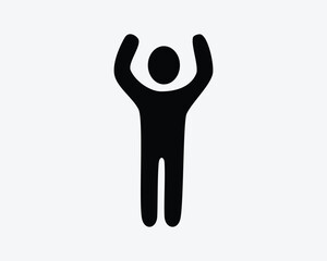 Stick Figure Raise Hand Icon. Stickman Man Person Raising Rejoice Praise Worship Joy Sign Symbol Black Artwork Graphic Illustration Clipart EPS Vector