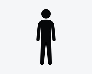 Stickman Icon. Stick Figure Man Person Male Stand Standing Full Body Men Bathroom Sign Symbol Black Artwork Graphic Illustration Clipart EPS Vector