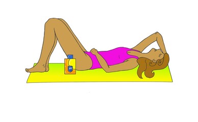 Beach background with sunbathers women. illustration.