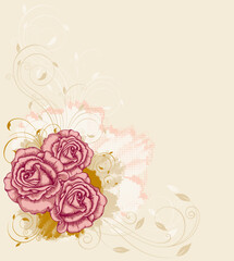 vector grunge floral background with red roses