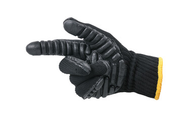 Anti-vibration glove worker's hand indicates direction, tactical gloves, protective gloves on a white background.