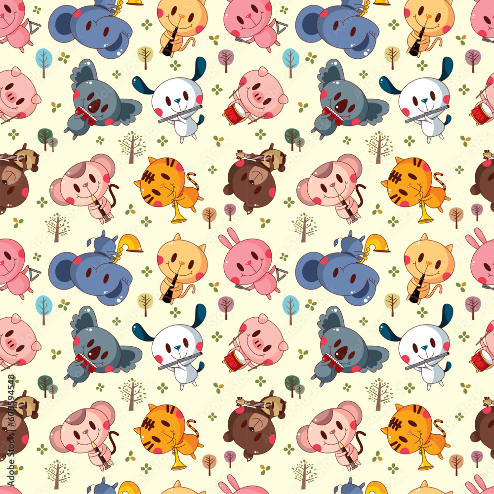 Poster animal play music seamless pattern