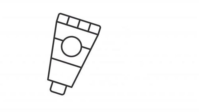 Animated cosmetic tube line icon. Squeezing cream animation. Toothpaste tube. Skin care. Beauty product. Loop HD video with alpha channel, transparent background. Outline motion graphic