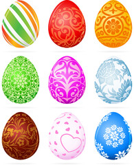 Easter Eggs Set decorated with ornaments and florals