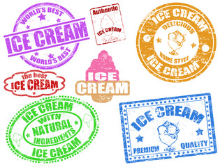 Set of grunge rubber stamps with the text ice cream written inside, vector illustration