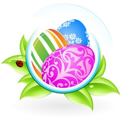 Tree Easter Eggs with leaves and ladybug isolated on white background