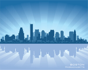 Boston, Massachusetts skyline illustration with reflection in water