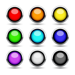Colorful metal buttons set, isolated on white, vector illustration, eps10