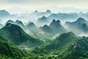 The natural landscape of the mountains and water in Guilin, China - obrazy, fototapety, plakaty
