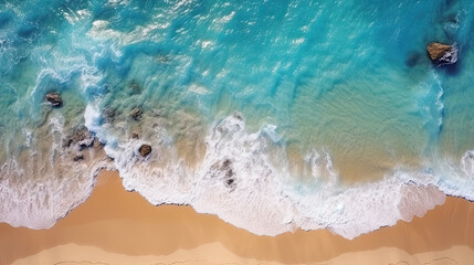 Fototapeta na wymiar beautiful sandy beach and soft blue ocean. Generative AI
