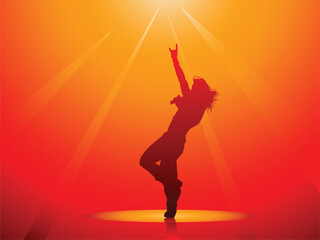 Fototapeta na wymiar Hard rock singer silhouette on red in vector
