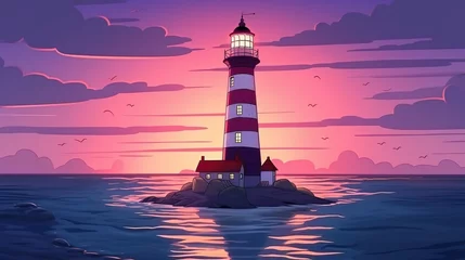 Peel and stick wall murals Candy pink Background lighthouse. Banner design highlighting an abstract background and illustration, portraying the majestic presence of a lighthouse amidst the captivating colors of a sunset. Generative AI.