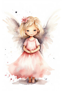 angle fairy watercolor clipart cute isolated on white background