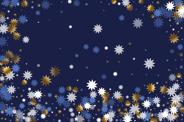 Naklejka premium Abstract Christmas star vector ornament graphic design. Gold blue white twinkle decoration.