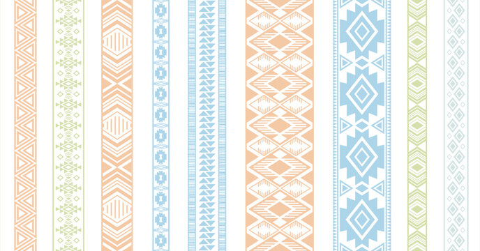 Embroidery ribbon vector patterns, lace seamless border, fashion edge stripes.