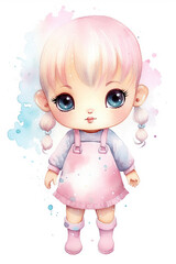 Baby doll watercolor clipart cute isolated on white background