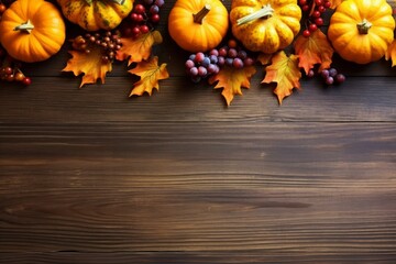 Naklejka na ściany i meble Autumn scene with pumpkins, autumn leaves. Generative AI