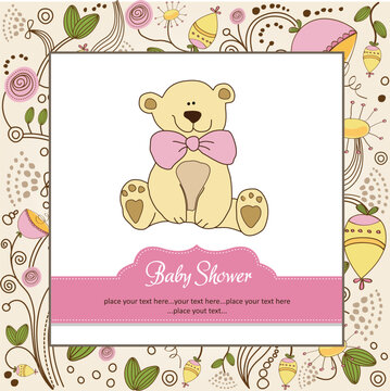 new baby announcement card with teddy bear