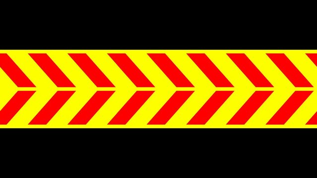 A bright red-yellow arrow on a black background moves from left to right. Direction of movement. Free space for text. Looped arrow movement. Rolling infinity pointer.