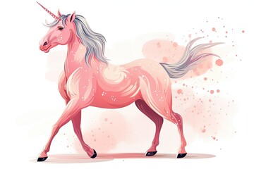 Naklejka na ściany i meble Beautiful pink unicorn on a white background. Generative AI