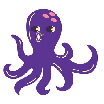 cartoon blue octopus vector illustration
