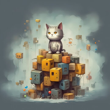 Cute Cats, Childrens Book Illustration, Generative AI