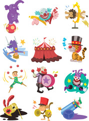 Fototapeta premium cartoon happy circus show icons collection